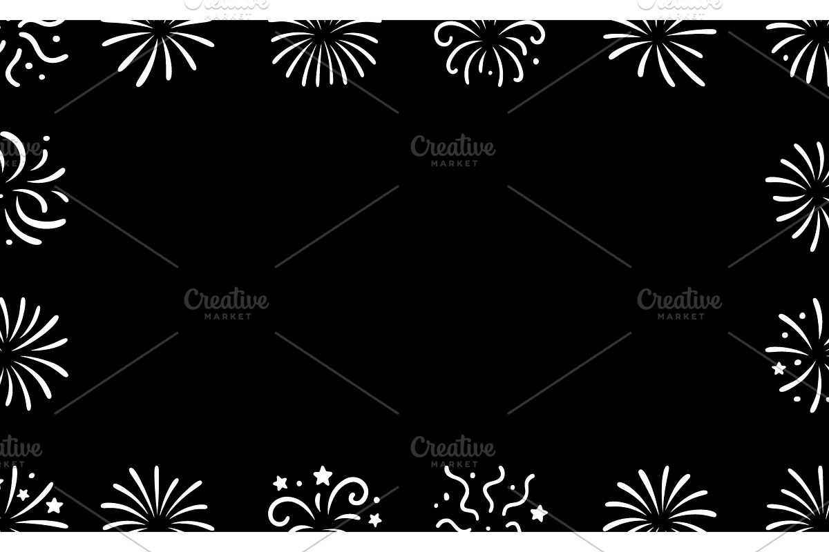 White hand drawn fireworks frame, an Object Illustration by GraphiShop