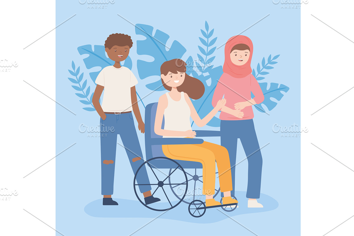 multicultural and disabled people, a Person Illustration by studiogstock