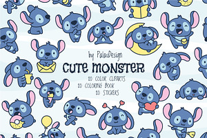 Monsters Cute Clipart Set, an Animal Illustration by Palau