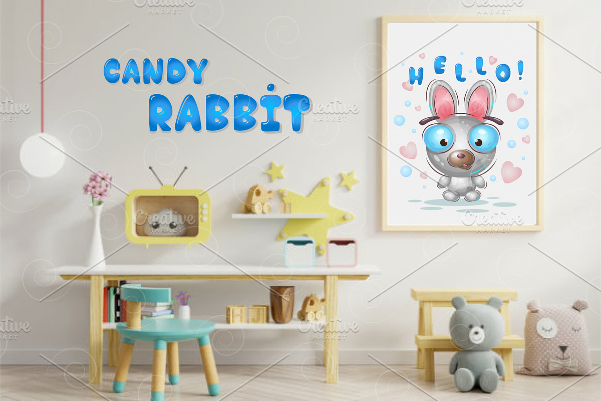 Cute Candy rabbit. Tshirt, PNG., an Animal Illustration by KENO Mascots (Photo 3 of 4)