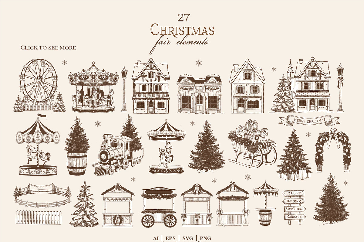 Vintage Christmas Fair Vector Set, an Object Graphic by VerAna (Photo 2 of 19)