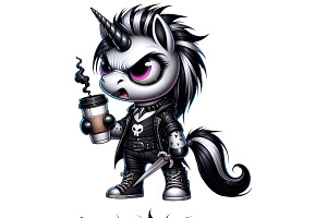 Angry Goth Unicorn Clipart Set