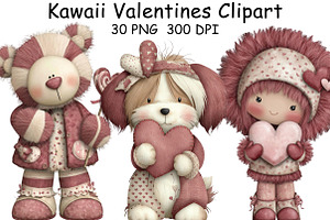 Kawaii Valentines Clipart, an Illustration by CraftArtStudio