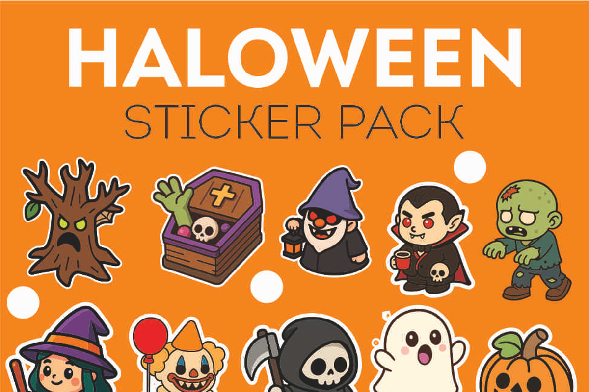 Cute Halloween sticker pack, a Graphic by Dikdoots