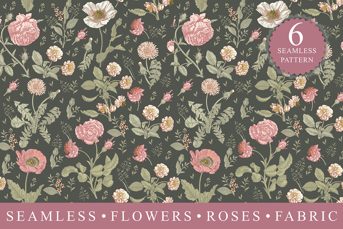 6 Seamless Flowers Roses Pattern, a Pattern Graphic by Vintage (Photo 1 of 7)