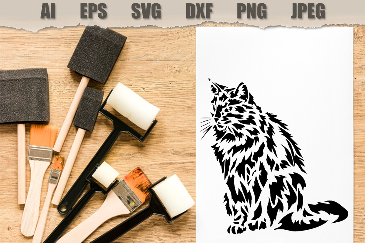 Stencil Cat Silhouette, an Animal Illustration by MARYCRAFTIRIA (Photo 2 of 3)
