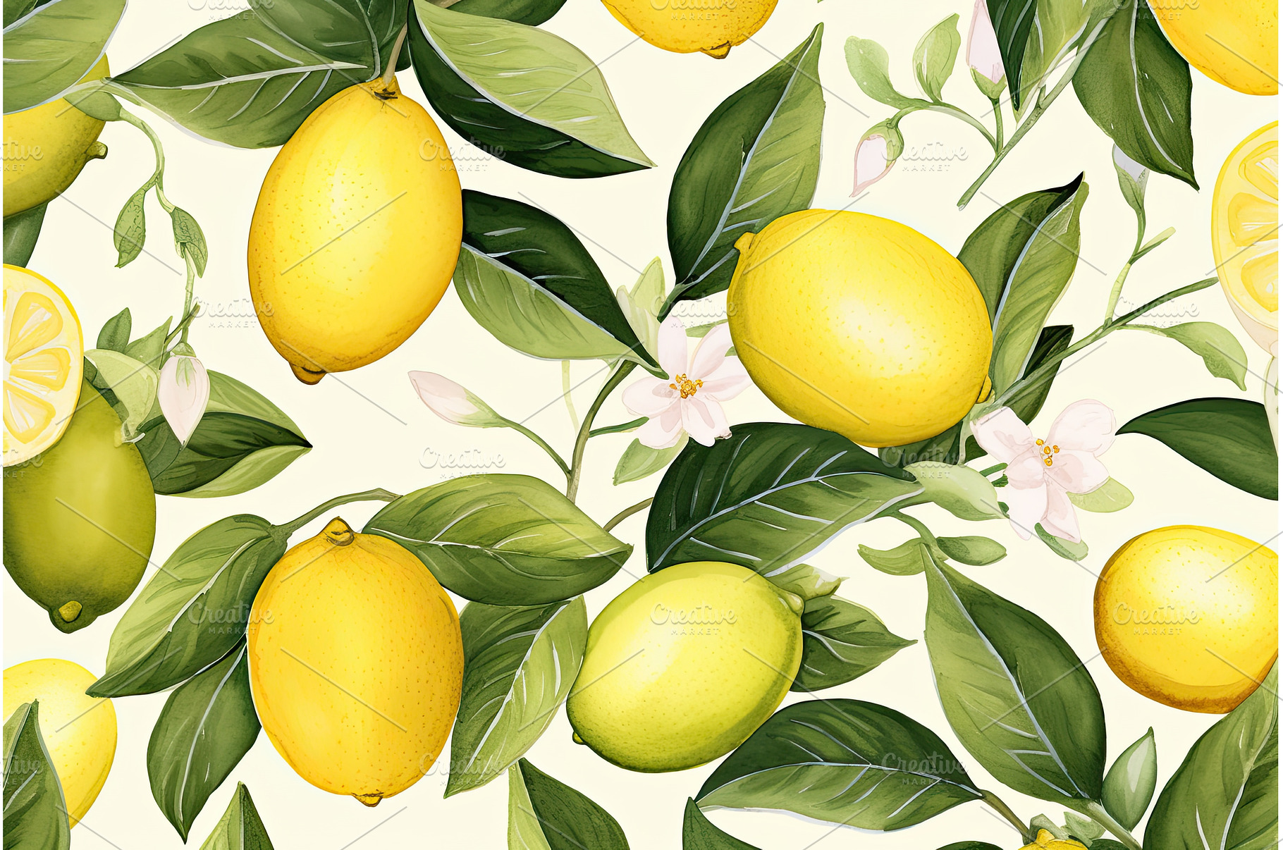 Seamless lemon watercolor pattern, a Food & Drink Photo by Neirfy