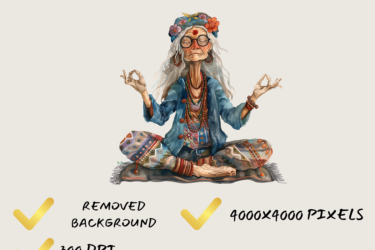 QUIRKY HIPPIE GRANDPARENTS CLIPART, a Person Illustration by Daring Digies (Photo 12 of 14)