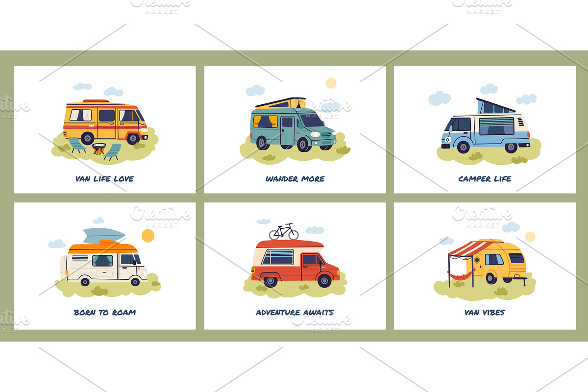 Camper vacation cards. Different, a Transportation Illustration by YummyBuum