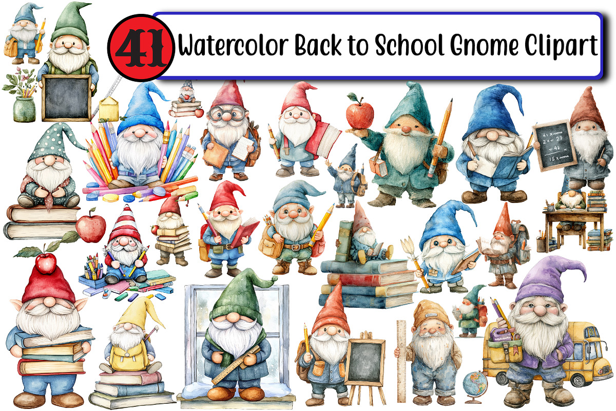 Watercolor Back to School Gnome, an Illustration by Design Market (Photo 1 of 3)