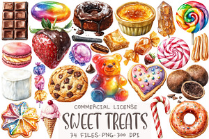 Sweet Treats Watercolor Clipart, an Illustration by OK Design
