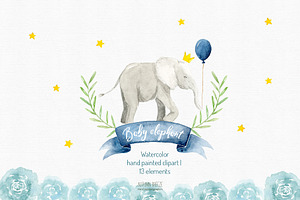 Watercolor Baby Elephant Clipart