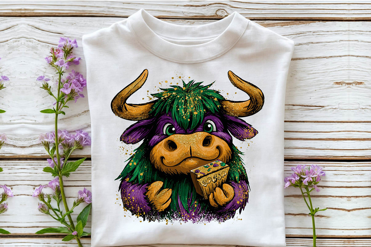 Cute Mardi Gras Highland Cow Clipart, an Illustration by Sublimation Artist (Photo 6 of 6)