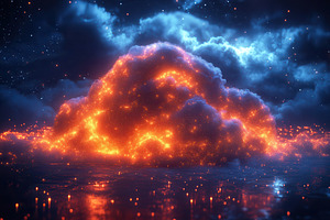 Bright lava cloud illuminated agains, a Photo by Tanuart
