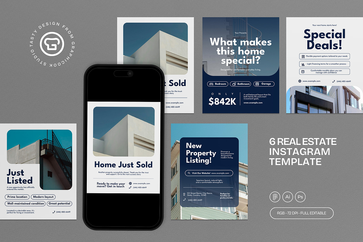 Real Estate Instagram Template, a Social Media Template by graphicook (Photo 1 of 3)