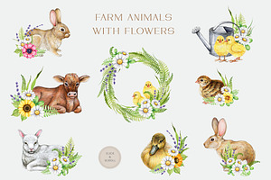 Farm Animals & Birds Hand Drawn Set