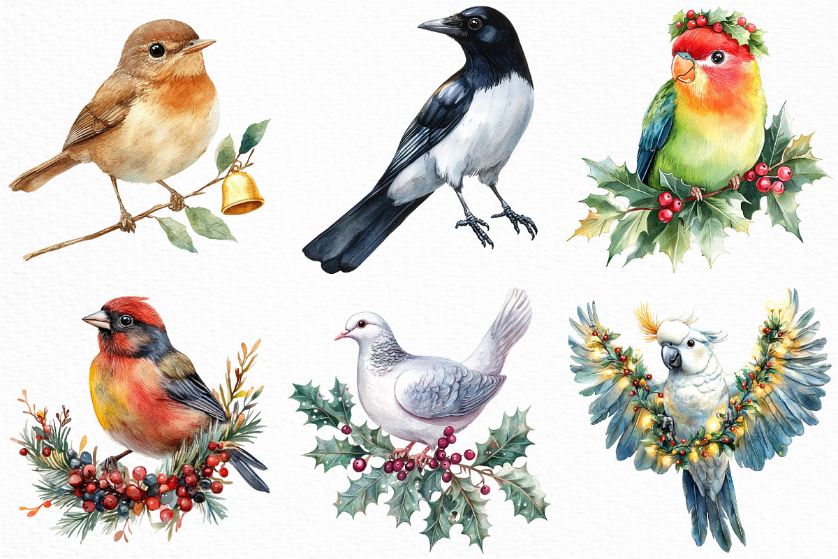 Christmas Birds Sublimation Clipart, an Illustration by Craft Nest (Photo 2 of 6)
