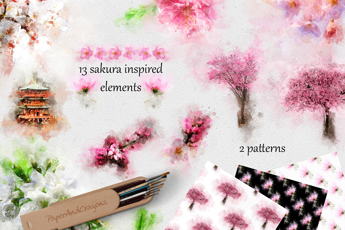 Sakura Garden Watercolor Set, an Illustration by PaperAndCrayons (Photo 3 of 5)