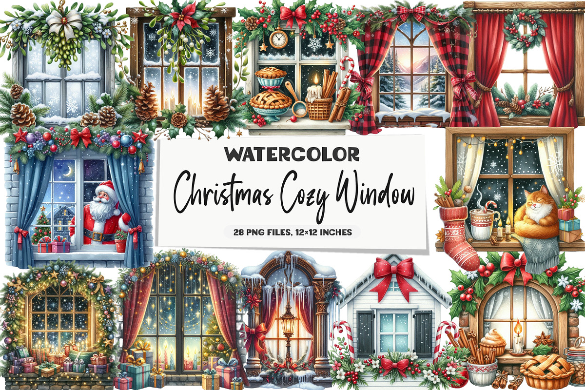 Christmas Cozy Window Clipart, an Illustration by DreamArtGraphic (Photo 1 of 6)