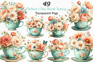 Mother’s Day Floral Teacup Clipart, an Illustration by Craft Nest