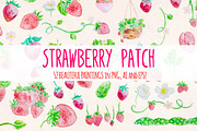 Strawberry Patch Watercolor Graphics, a Seasonal Illustration by Violet LeBeaux (Thumbnail 1 of 3)