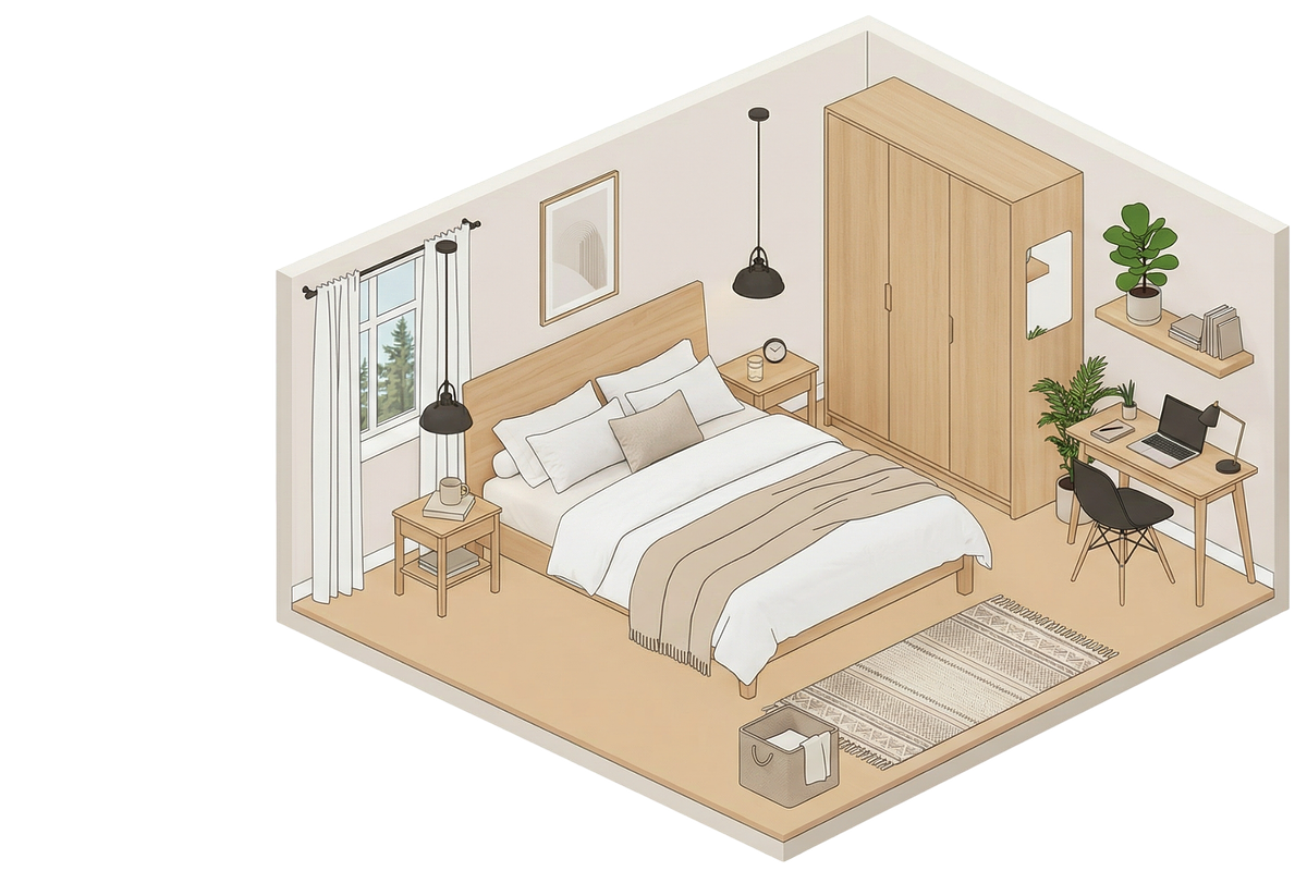 3D bedroom interior illustration, an Object Illustration by Nurlan's shop (Photo 1 of 3)