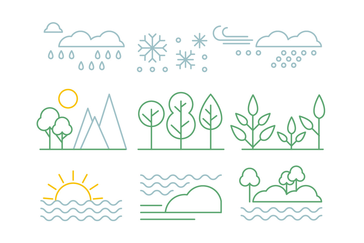 Trees and Flowers in Linear Style, an Object Illustration by TopVectors