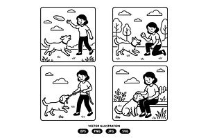 Woman playing with her dog, a Person Illustration by Vectorlina