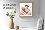 Girl on a Bicycle. Wall art., a Decorative Illustration by KENO Mascots (Thumbnail 3 of 5)
