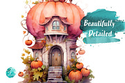 Watercolor Pumpkin House, a Seasonal Illustration by Verdigris Studios (Thumbnail 3 of 3)