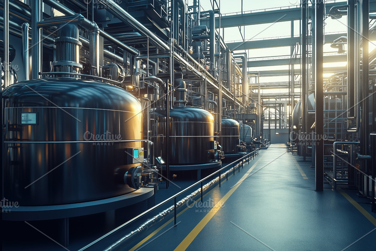 A modern industrial facility featuring large metallic tanks and complex piping, an Industrial Photo by Textures & Backgrounds (Photo 2 of 2)