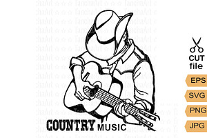 Country Music Cowboy Man With Guitar