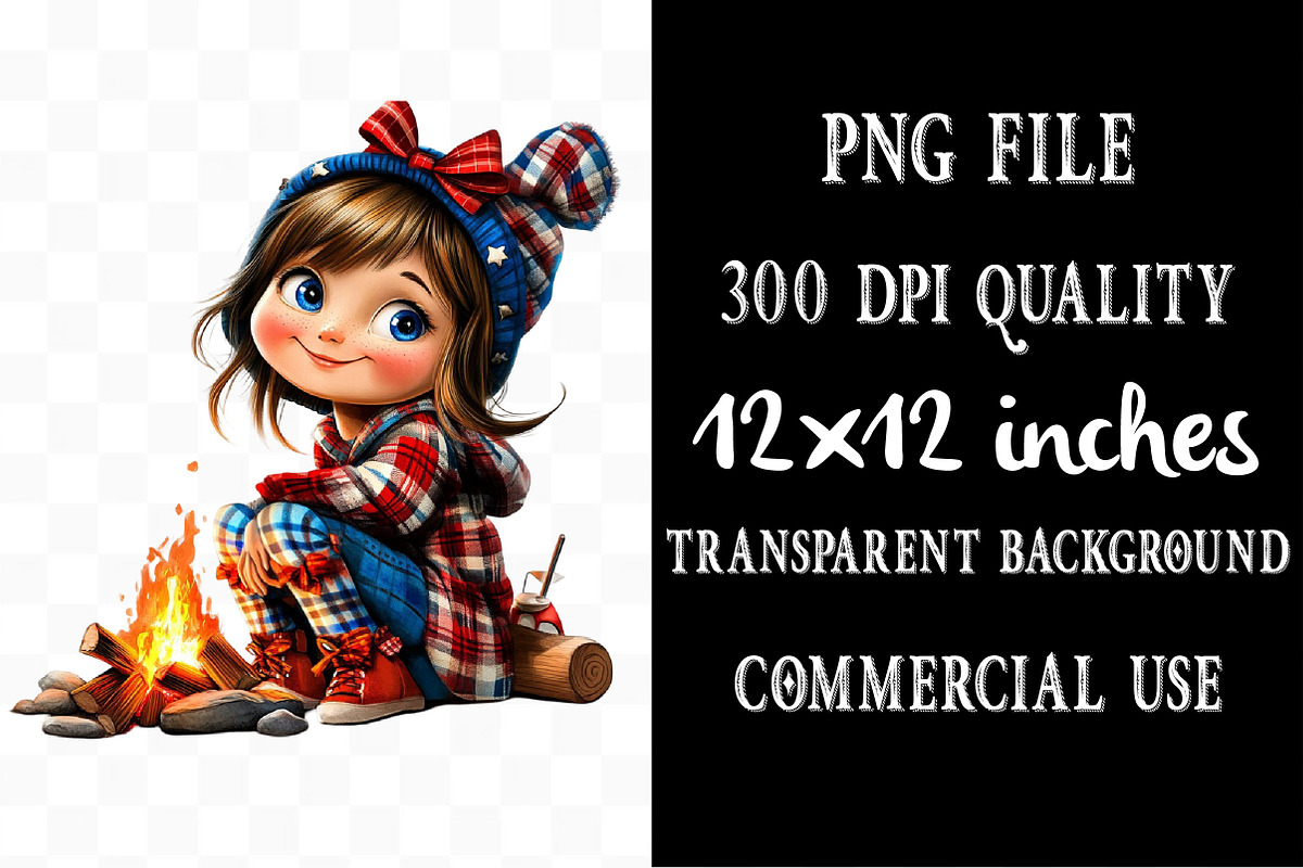 Whimsical Camping Girl Clipart PNG, a Person Illustration by Designking (Photo 4 of 5)