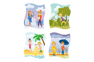 Kids in four seasons set: winter, an Object Illustration by the8monkey