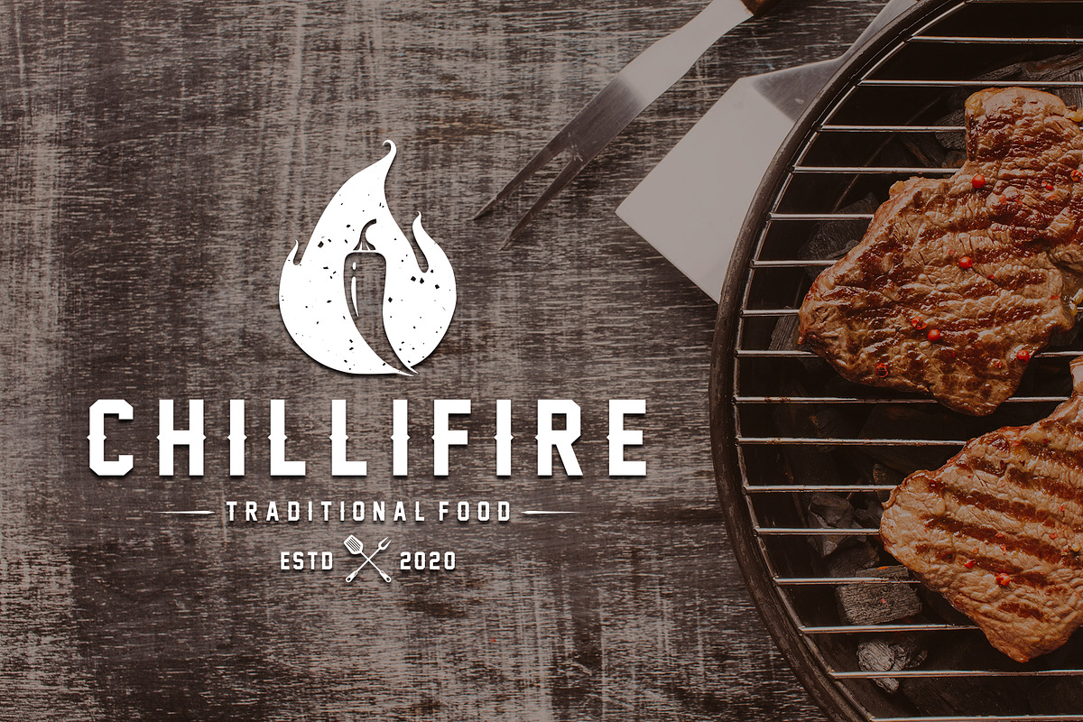 Chilli Fire Vintage Logo Template, a Branding & Logo Template by vectorwithin (Photo 2 of 3)
