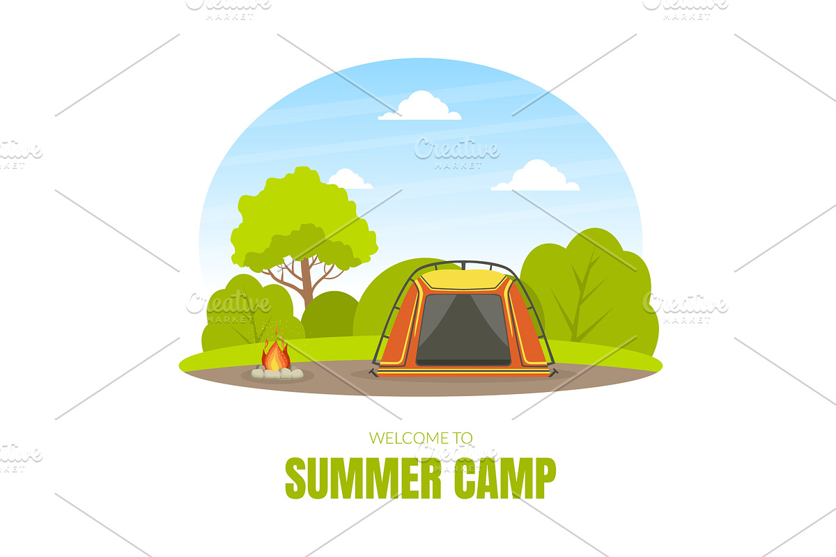 Summer Camp, Tourist Tent on Summer, an Illustration by TopVectors
