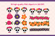 Floral Sugar Skulls Clipart Set, an Object Graphic by Drafts n Doodles (Thumbnail 2 of 3)