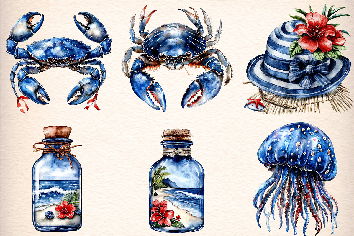 watercolor coastal clipart, an Illustration by GatewayDesign (Photo 3 of 9)