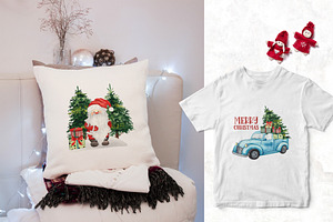 Watercolor Christmas Trucks