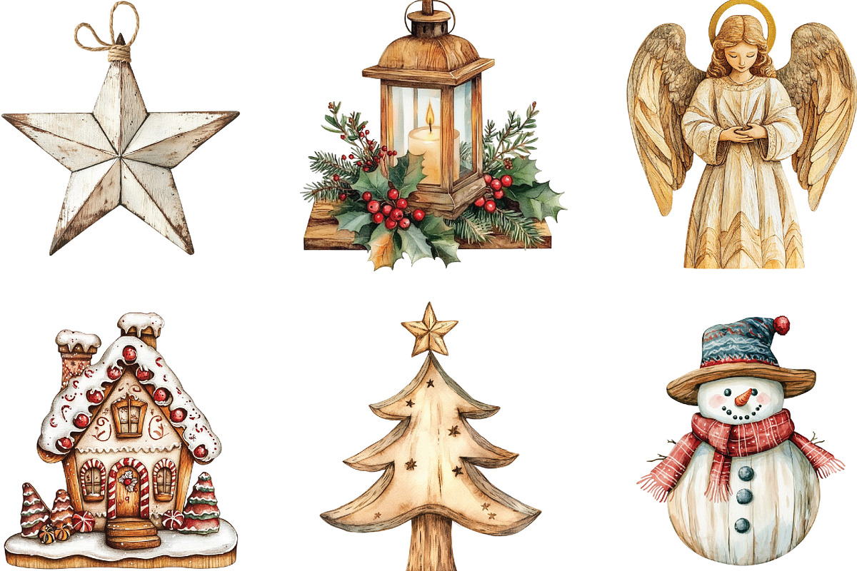 Wooden Christmas Sublimation Clipart, a Work Illustration by CraftArtStudio (Photo 2 of 6)