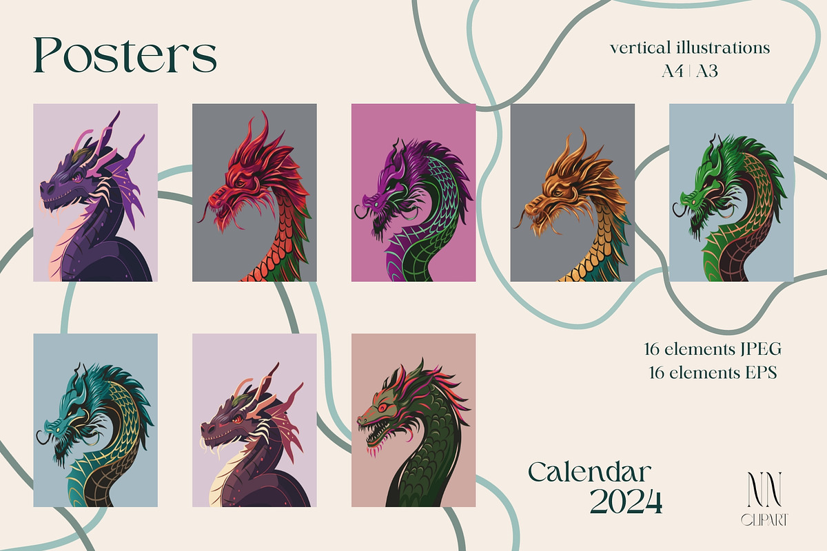 Dragon Calendar Templates 2024, a Print Template by NNclipart (Photo 10 of 15)