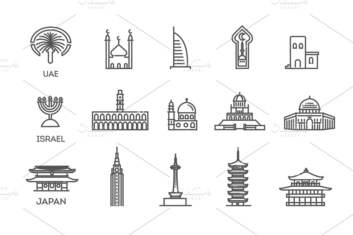 Vector Icon Set. Asian Landmarks, an Object Illustration by Tettygreen (Photo 2 of 3)