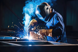 Industrial welder in action with spa, an Industrial Photo by Perpis