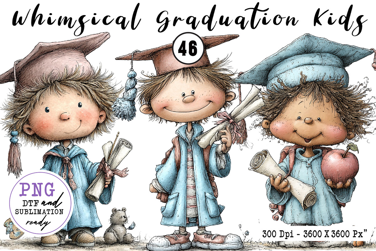 Whimsical Graduation Kids Clipart, an Animal Illustration by CreationArt (Photo 1 of 4)