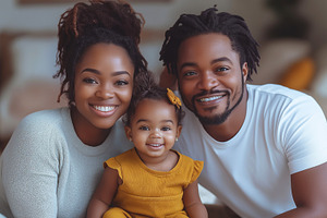 A joyful Black family poses together, showcasing their love and happiness in a, a Person Photo by ImageMir