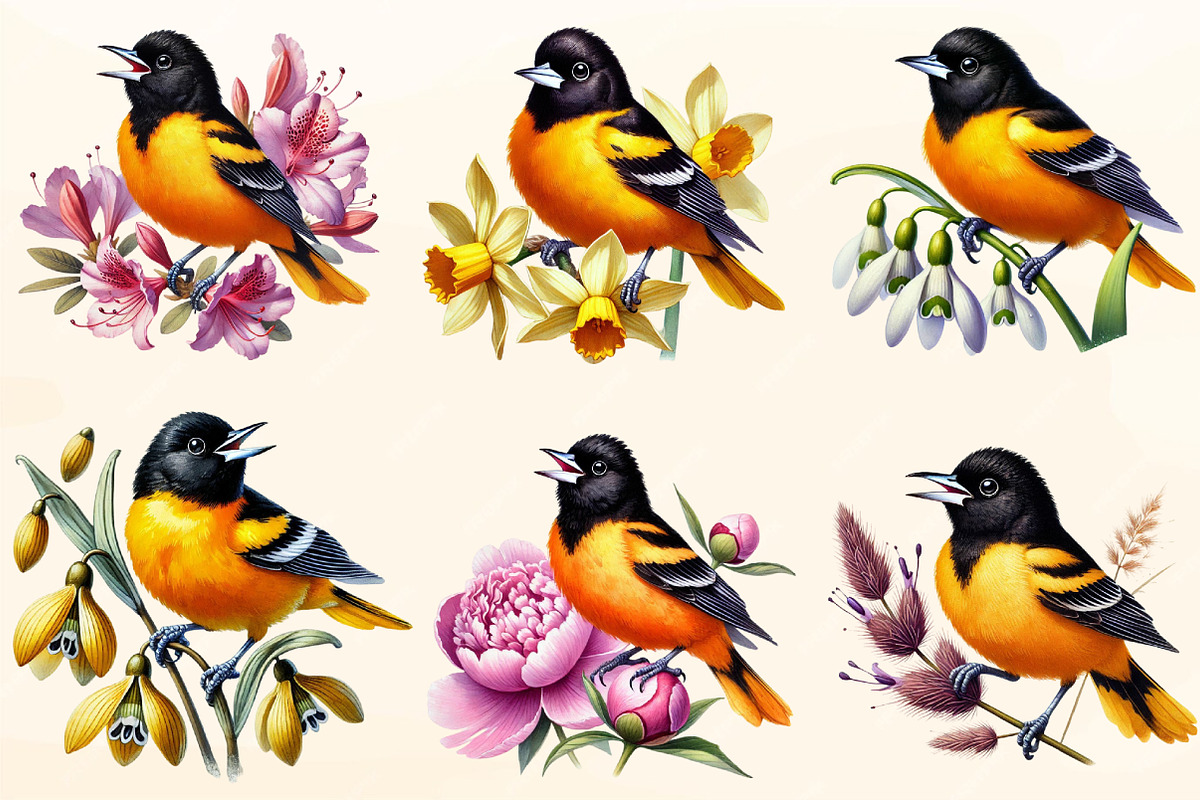 Spring Baltimore Oriole Clipart, a Work Illustration by OK Design (Photo 3 of 4)