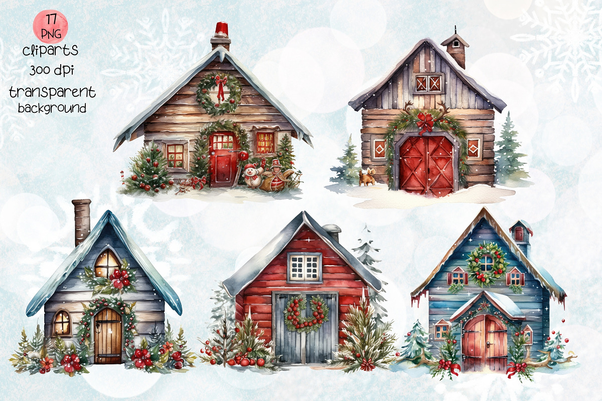 Christmas Santa Barn Clipart, a Seasonal Illustration by Maysa Art