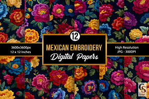 Colorful Mexican Flowers Embroidery, a Pattern Graphic by Creative Store