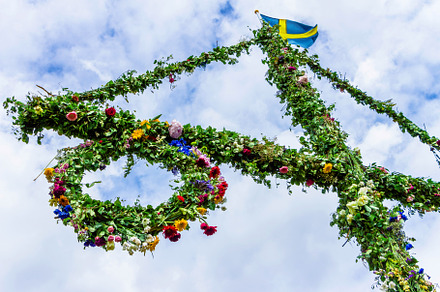 A maypole decorated with flowers containing white, midsummer, and maypole, a Holiday Photo by StripedNadin