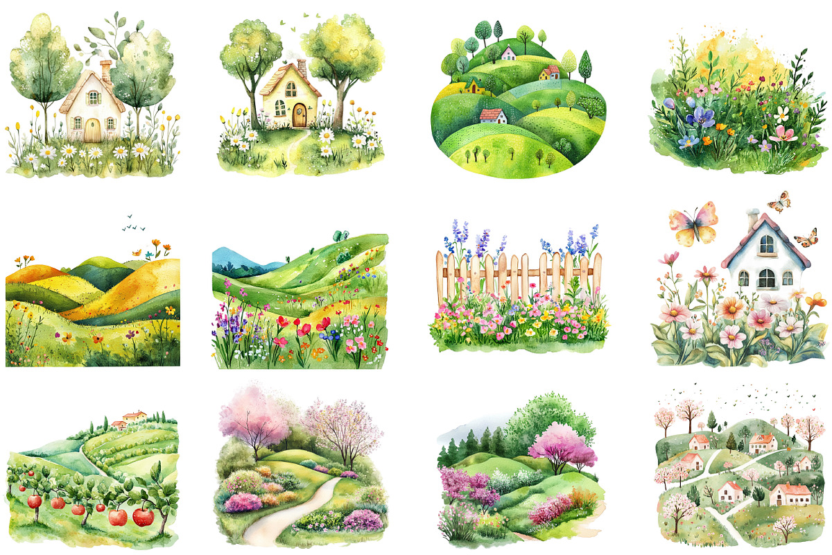 Spring Garden Pretty Clipart, an Illustration by DreamCafeArt (Photo 2 of 8)